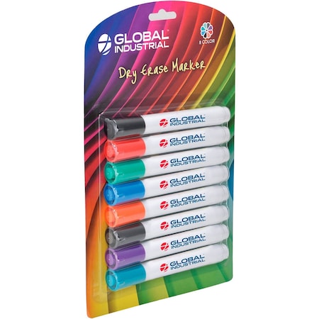 Global Industrial Dry Erase Markers, Bullet Tip, Assorted Colors, 8PK 695839